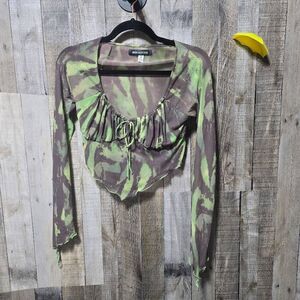 Urban Outfitters Uo Clara Long Sleeve Babydoll Top In Green Multi